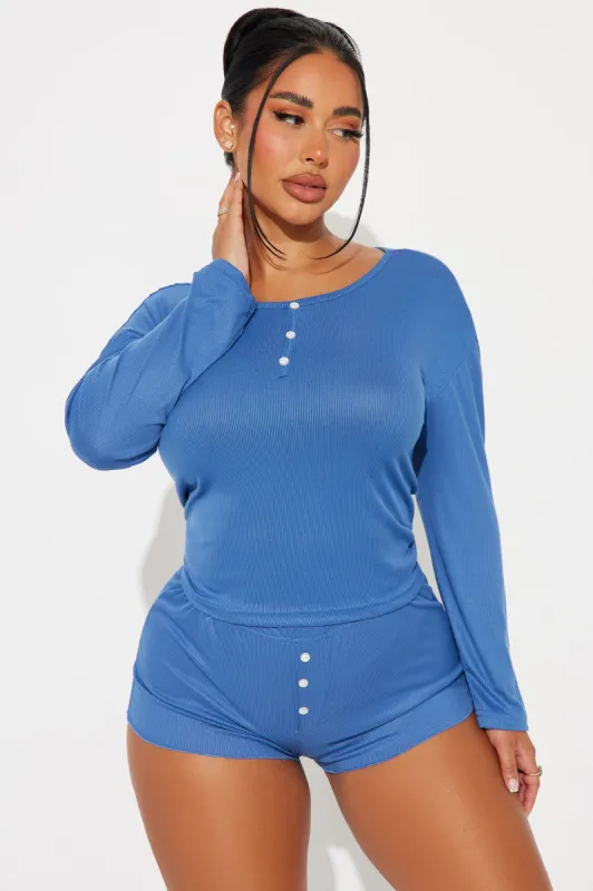 Cozy Nights In PJ Short Set - Slate Blue sold by Fashion Nova