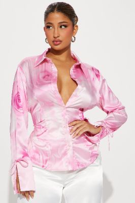 Smell The Roses Satin Shirt - Pink sold by Fashion Nova