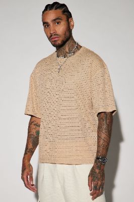 Pike Jacquard Boxy Short Sleeve Tee - Tan made by Fashion Nova