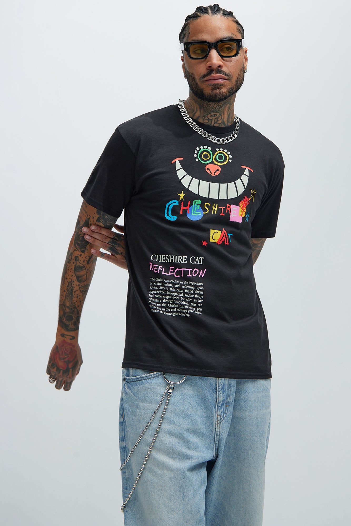 Disney Alice And Wonder Land Cheshire Cat Short Sleeve Tee - Black sold by Fashion Nova