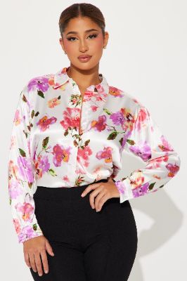 Growing Daily Satin Shirt - Off White sold by Fashion Nova