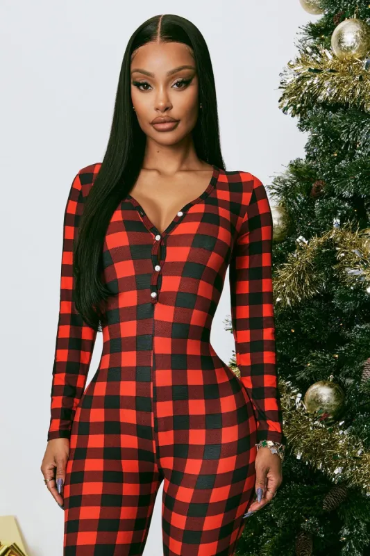 Look But Don't Touch PJ Jumpsuit Onesie - Red/Black sold by Fashion Nova