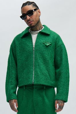 Hallron Textured Cropped Jacket - Green/combo sold by Fashion Nova