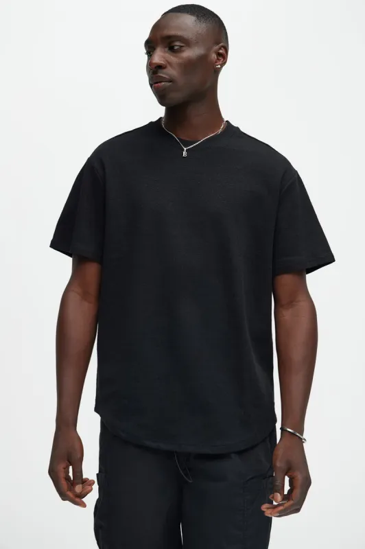 Duval Textured Knit Scallop Short Sleeve Tee - Black sold by Fashion Nova