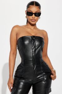 The Right Time Faux Leather Jumpsuit - Black sold by Fashion Nova