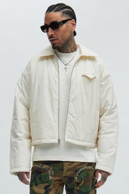 Charlesgate Padded Nylon Cropped Jacket - Cream sold by Fashion Nova