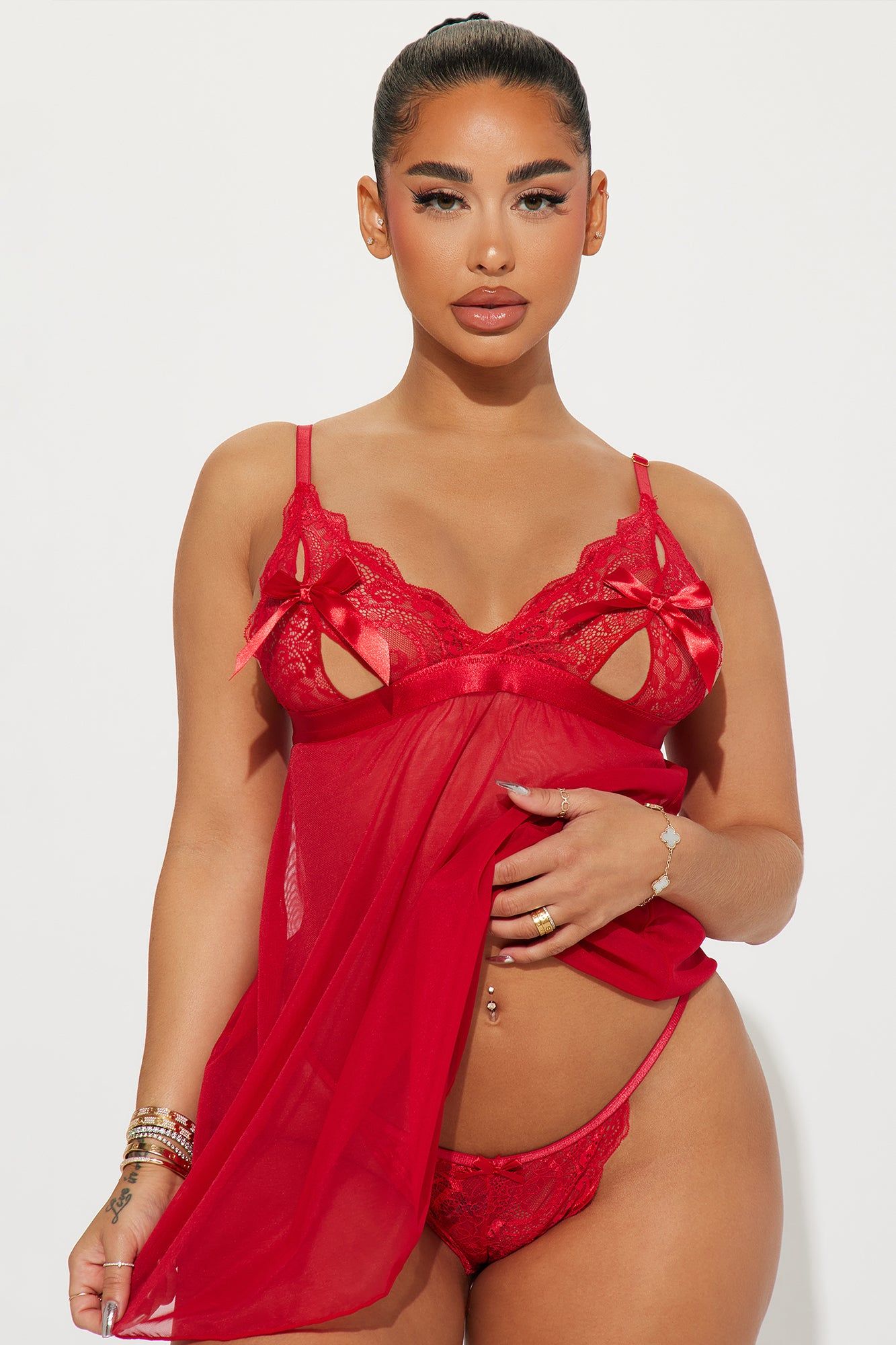 Wrapped In A Bow Lace Babydoll - Red sold by Fashion Nova