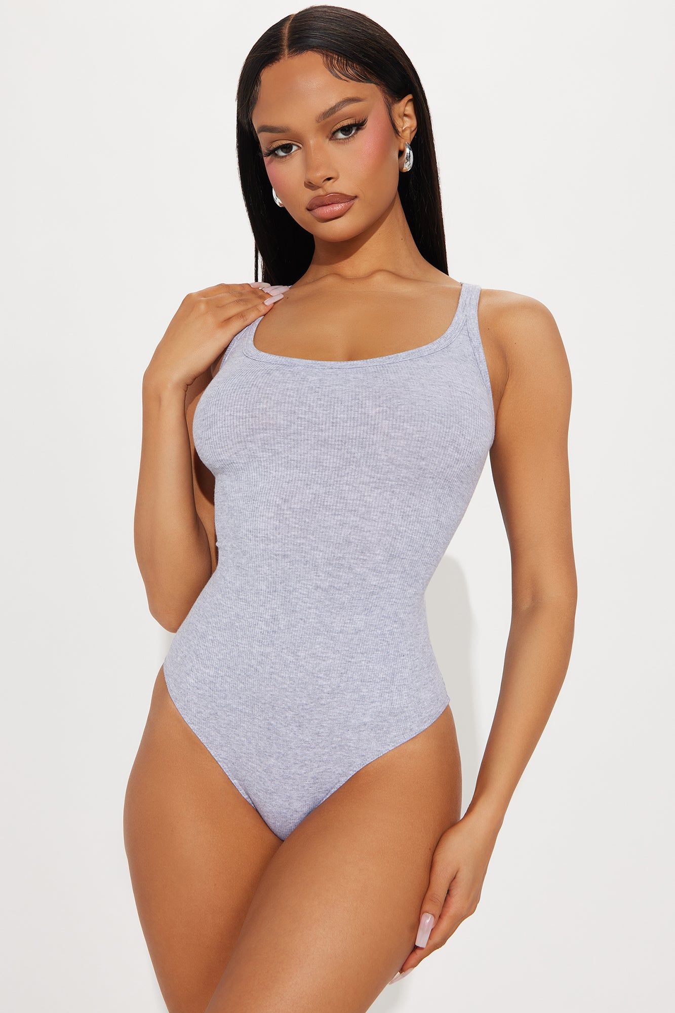 Desiree Scoop Neck Bodysuit - Heather Grey sold by Fashion Nova