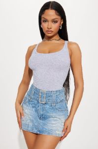 Desiree Scoop Neck Bodysuit - Heather Grey sold by Fashion Nova