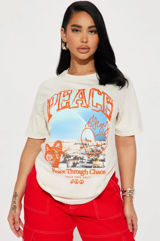 Peace Over Chaos Graphic Tee - Natural/Combo sold by Fashion Nova