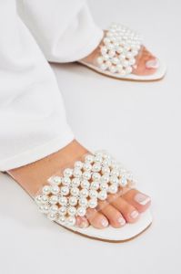 Sandra Pearl Sandals - White sold by Fashion Nova