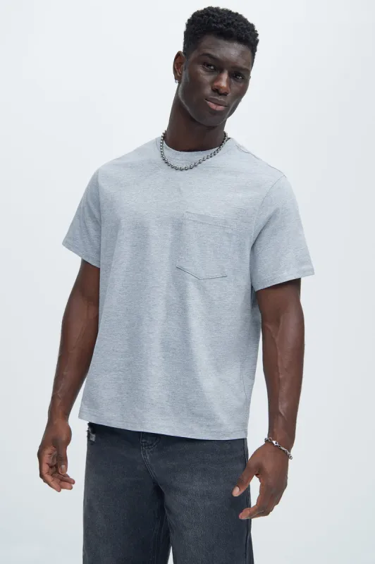 Essential Pocket Crew Tee - Heather Grey sold by Fashion Nova
