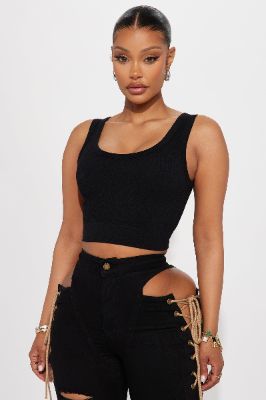 Celeste Ribbed Seamless Tank - Black sold by Fashion Nova