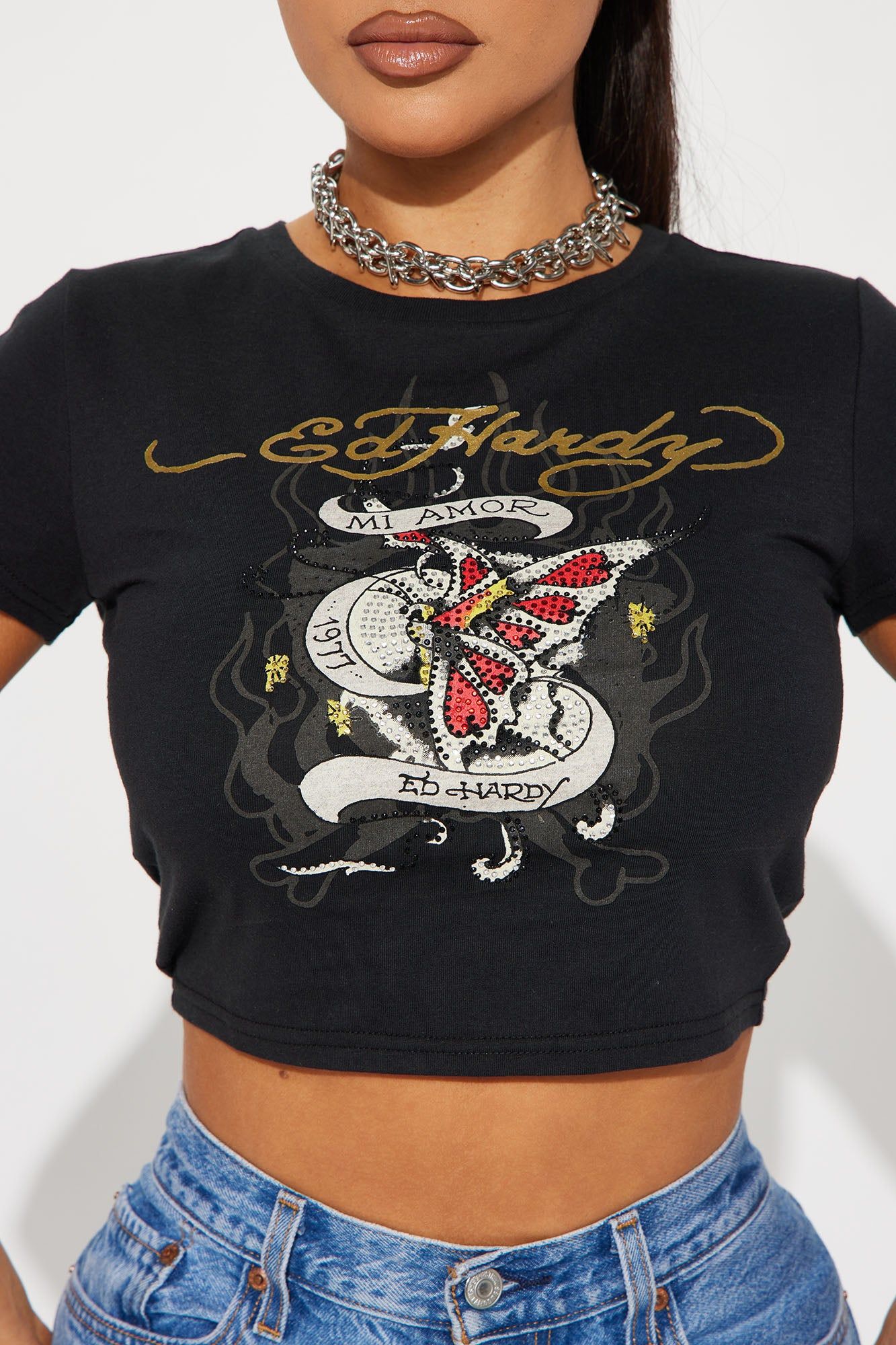 Ed Hardy Mi Amor Rhinestone Tee - Black sold by Fashion Nova product image thumbnail 3