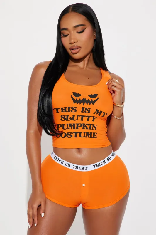 This Is My Slutty Costume Halloween PJ Set - Orange sold by Fashion Nova