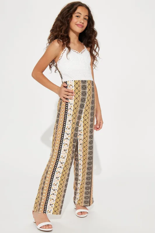 Mini Pure Bliss Jumpsuit - Brown/combo sold by Fashion Nova