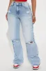 Wondering Why Ripped Straight Leg Jeans - Medium Wash sold by Fashion Nova