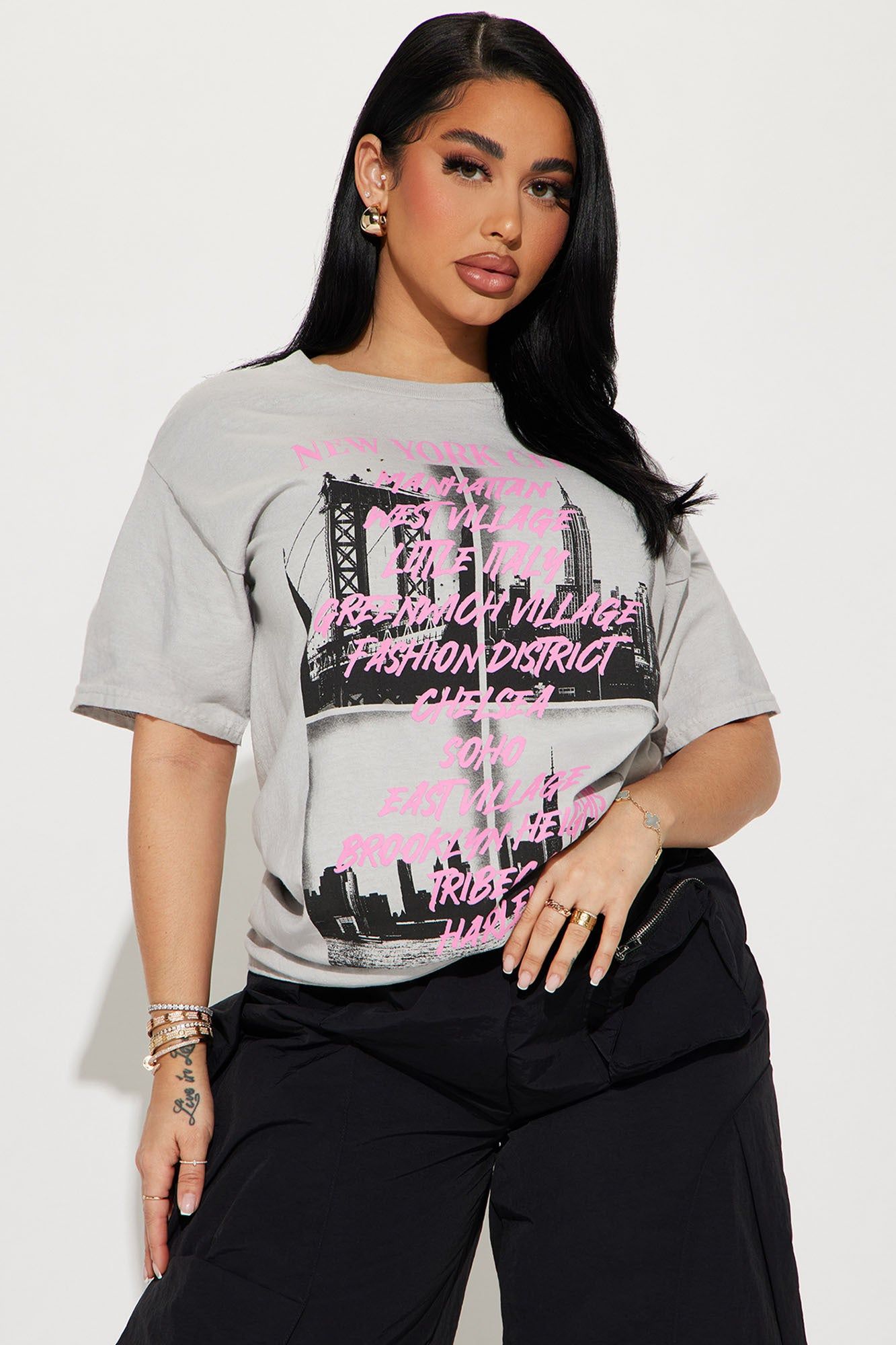 NY The Big City Washed Tee - Grey/combo sold by Fashion Nova