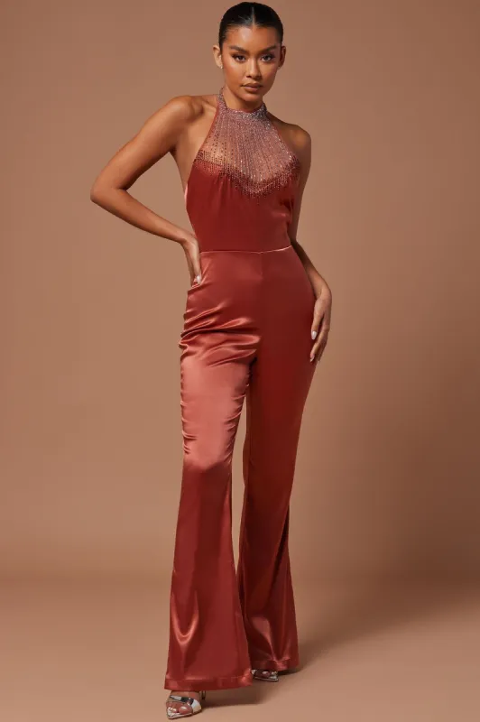 Lila Grace Embellished Jumpsuit - Mocha sold by Fashion Nova