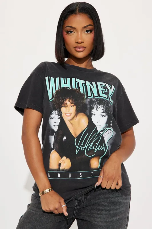 Whitney Houston Washed Tshirt - Black Wash sold by Fashion Nova