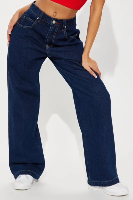Get Over It Drop Waist Jeans - Dark Wash sold by Fashion Nova