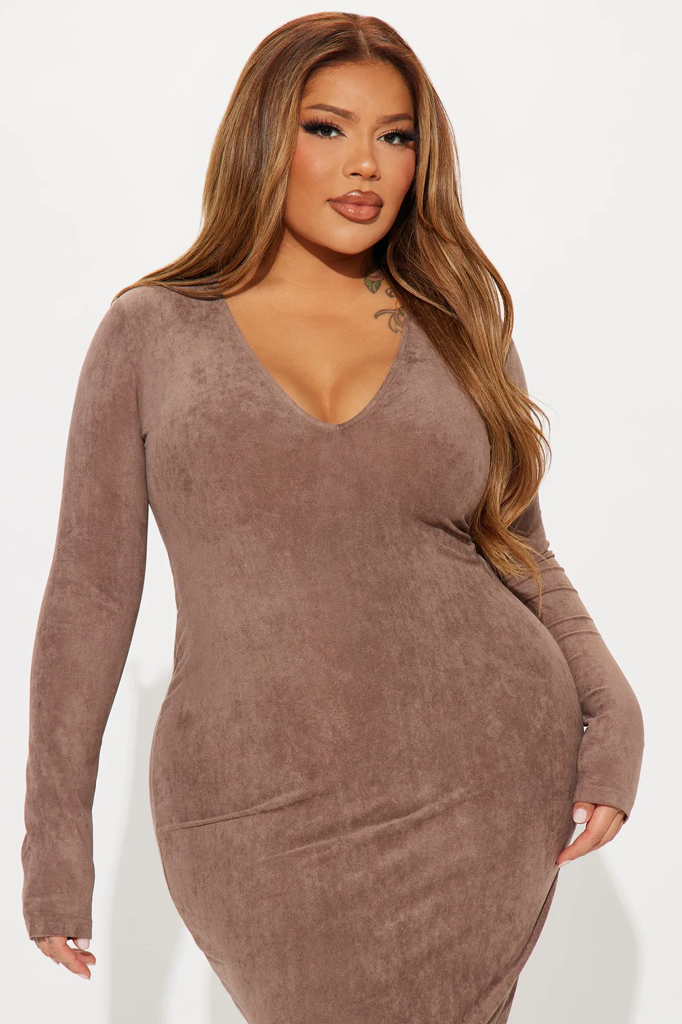 Sonya Suede Midi Dress - Mocha sold by Fashion Nova product image thumbnail 5