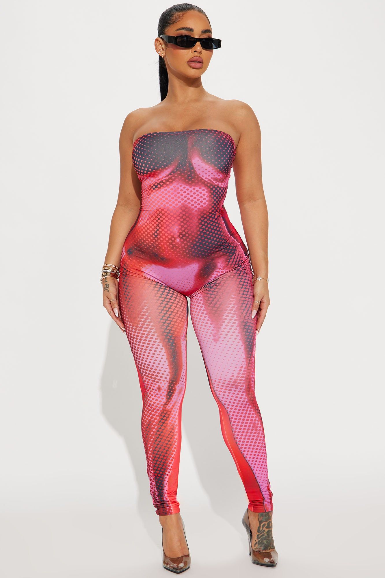 Better For You Jumpsuit - Red/combo sold by Fashion Nova