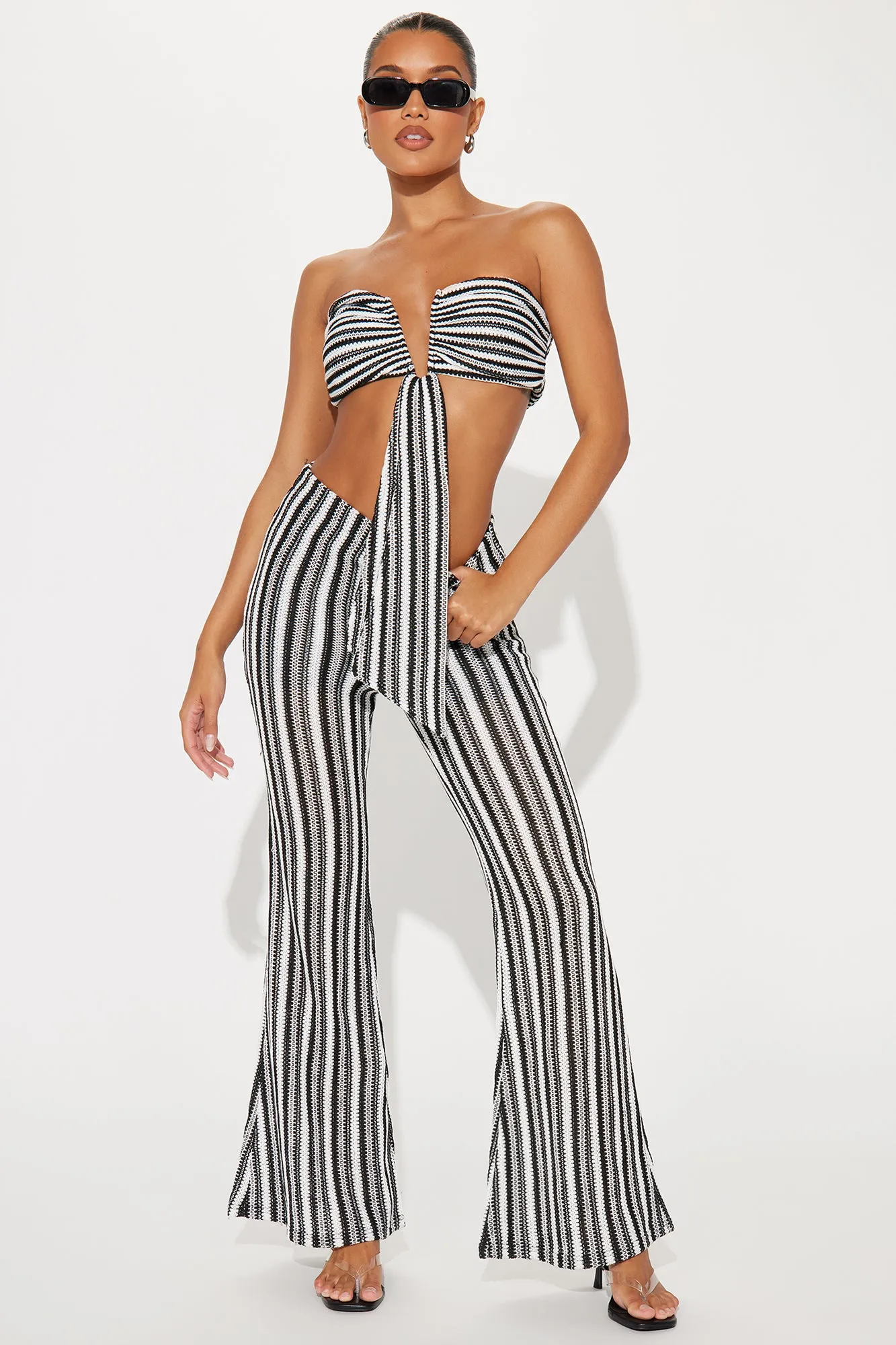 Pool Side Crochet Pant Set - Black/combo sold by Fashion Nova