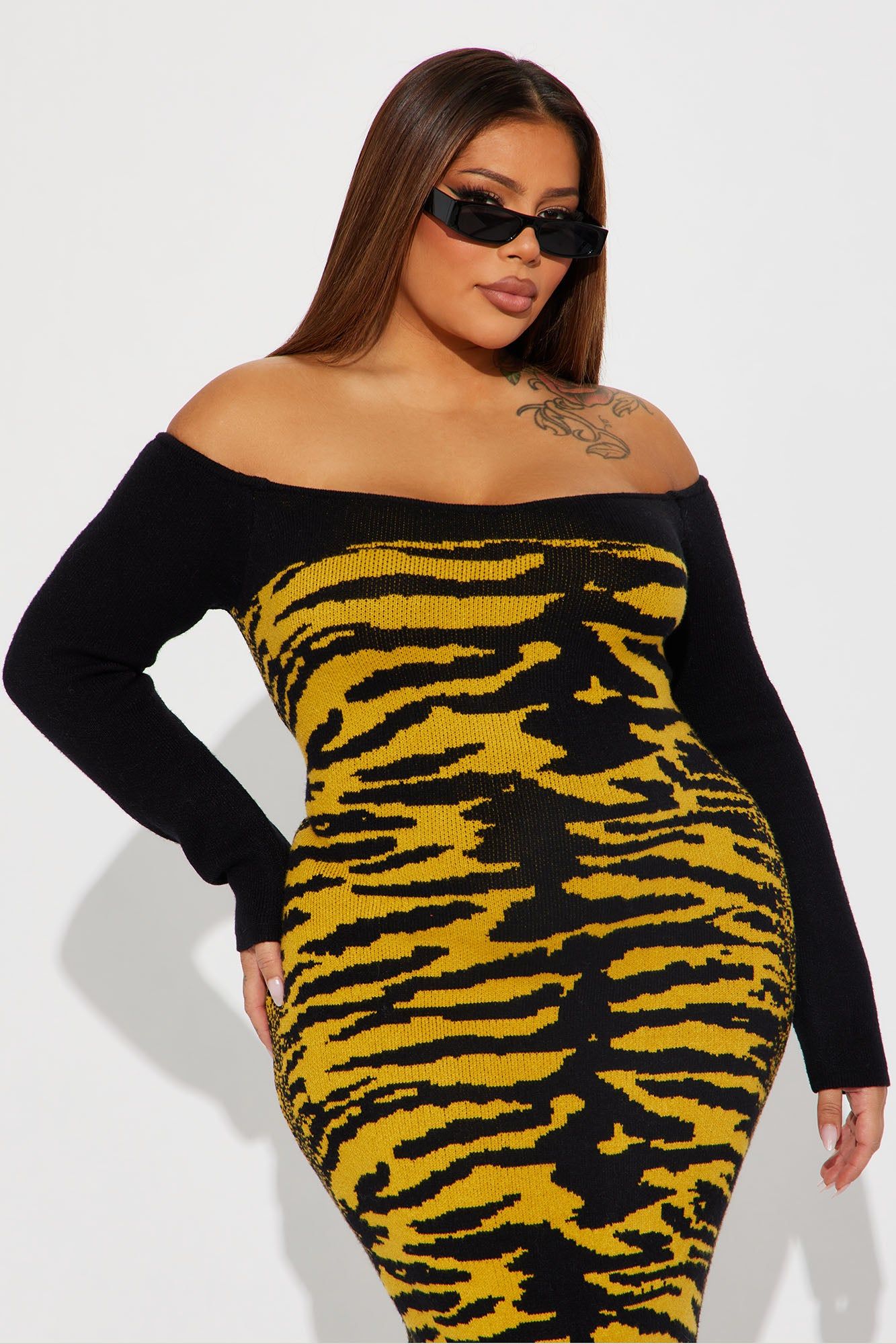 Queen Of The Jungle Sweater Maxi Dress - Black/combo sold by Fashion Nova product image thumbnail 5