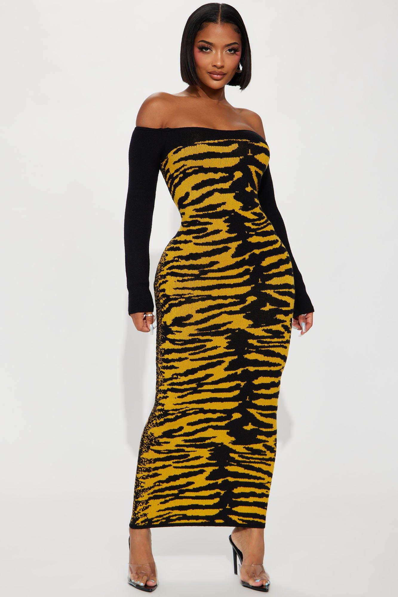 Queen Of The Jungle Sweater Maxi Dress - Black/combo sold by Fashion Nova