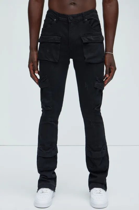 Pick Me Up Cargo Skinny Flare Jeans - Black sold by Fashion Nova