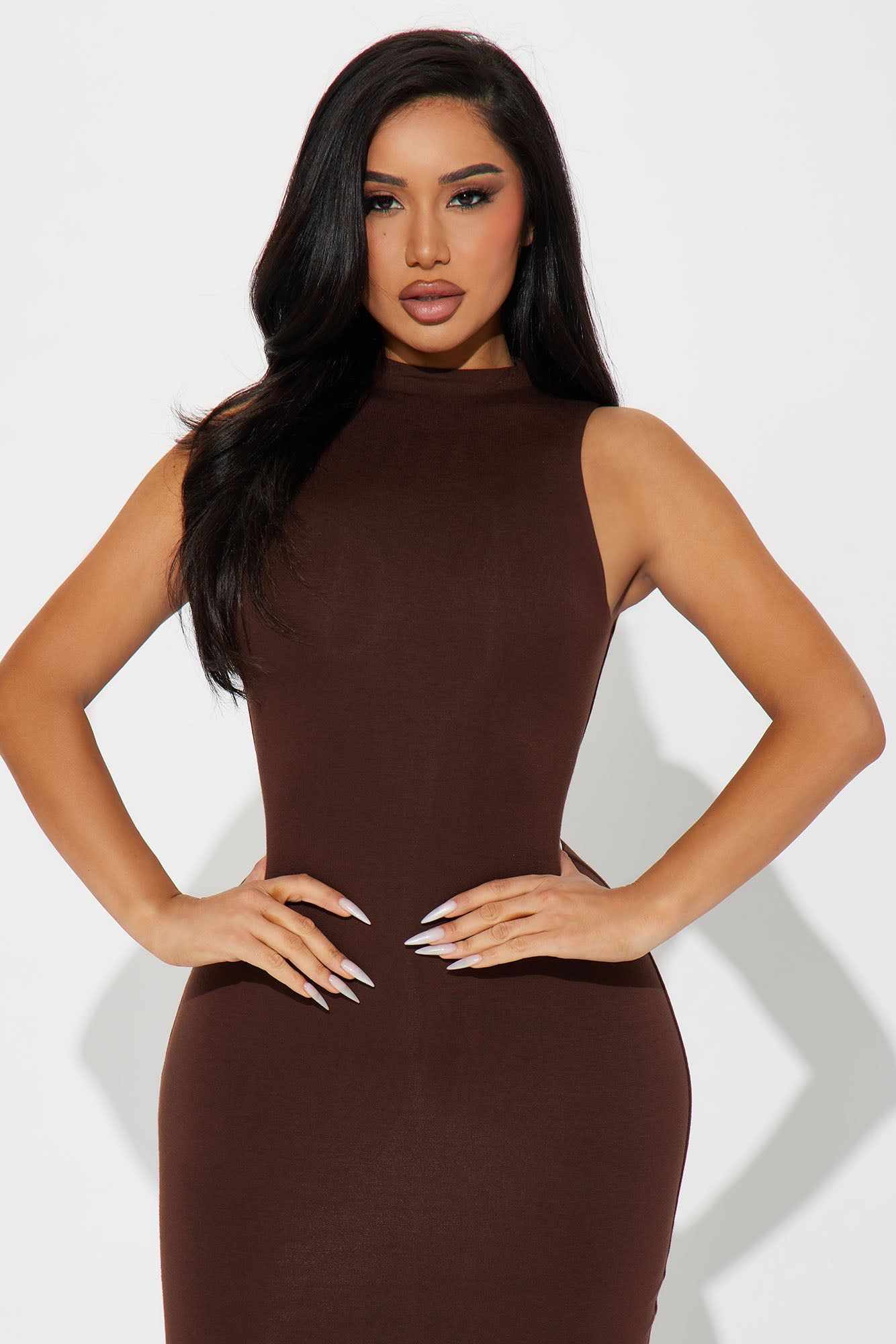 Kelly Smooth Double Lined Midi Dress - Chocolate sold by Fashion Nova product image thumbnail 2