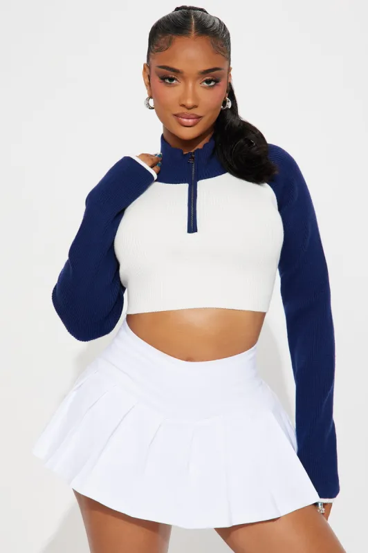 Team Work Quarter Zip Sweater - Off  White/combo sold by Fashion Nova