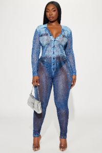 Matter Of Time Mesh Jumpsuit - Blue sold by Fashion Nova