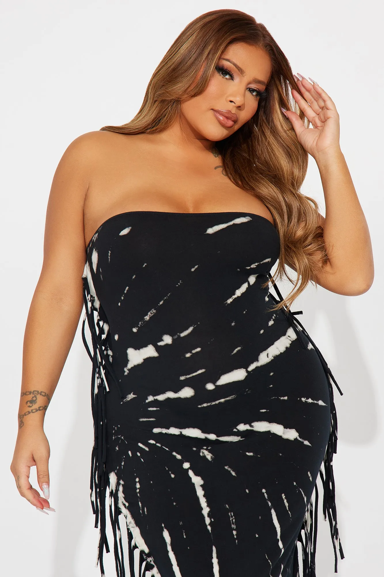 Alex Fringe Tube Maxi Dress - Black/combo sold by Fashion Nova product image thumbnail 5