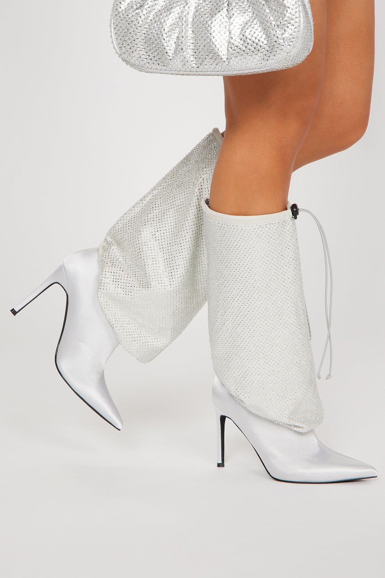 We Don't Stop Knee High Heeled Boots - Silver sold by Fashion Nova
