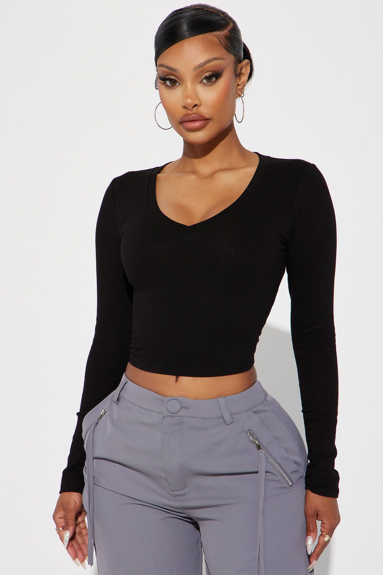 Jenni Ribbed Crop Top - Black sold by Fashion Nova