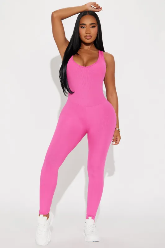 Serenity Ribbed Jumpsuit - Hot Pink sold by Fashion Nova