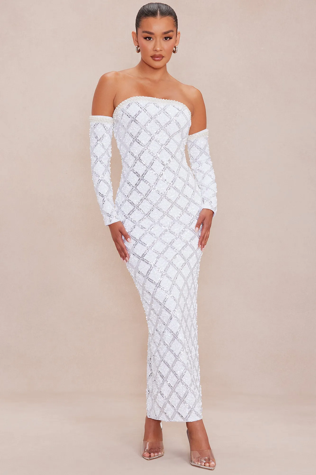 Timeless Sequin Maxi Dress Set - White sold by Fashion Nova
