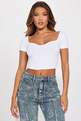 Kayla Ribbed Top - White sold by Fashion Nova