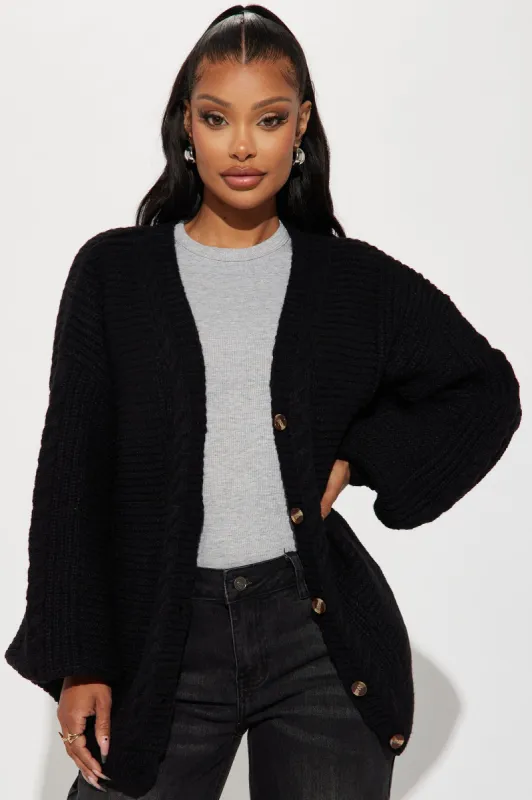 Couch Convo Cardigan - Black sold by Fashion Nova