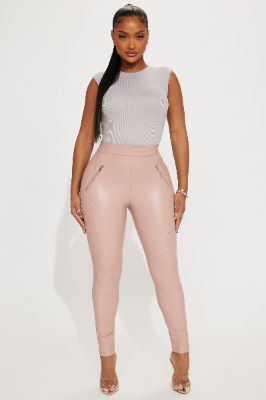 No Love Faux Leather Moto Legging - Blush sold by Fashion Nova