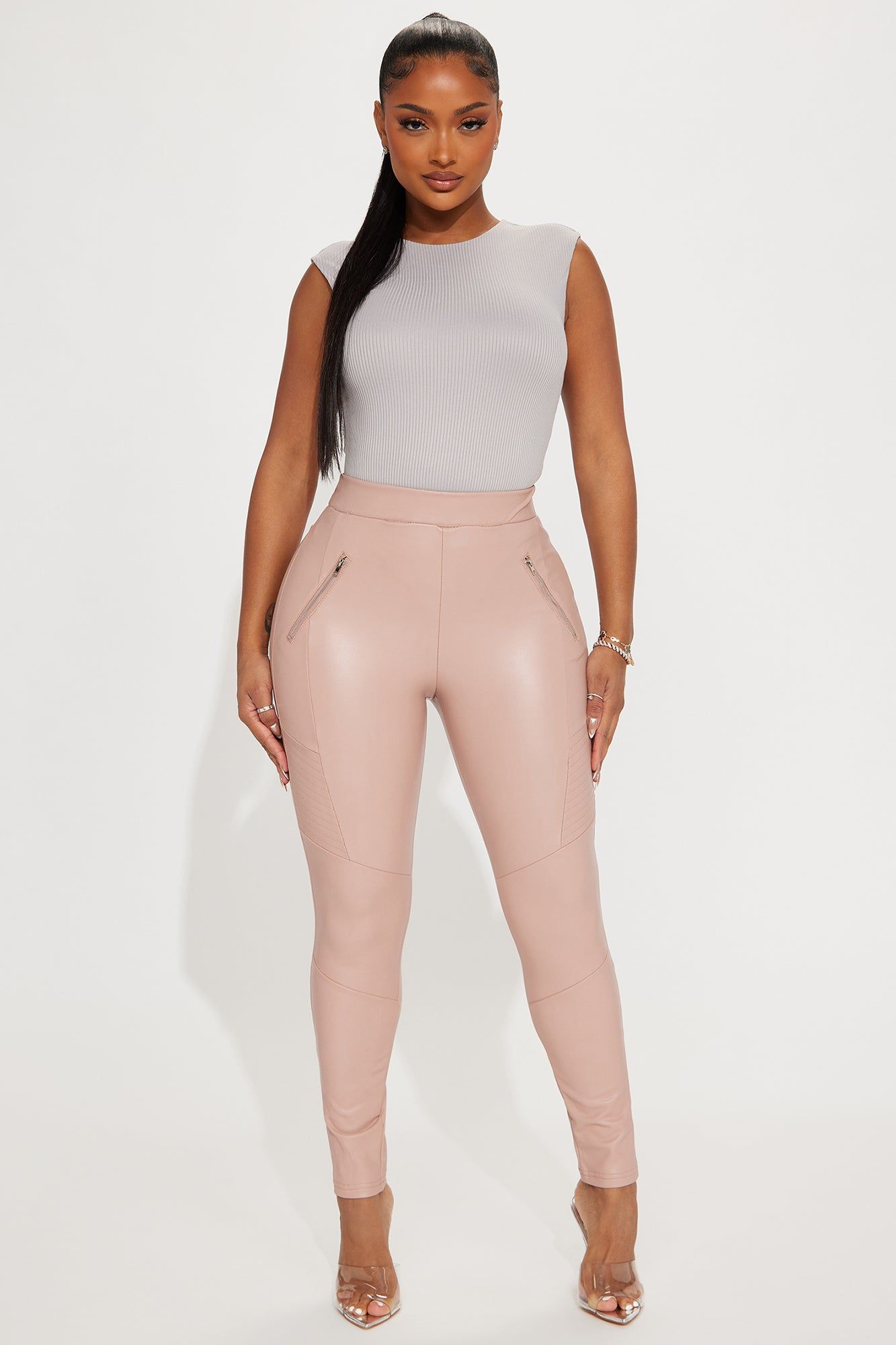 No Love Faux Leather Moto Legging - Blush sold by Fashion Nova