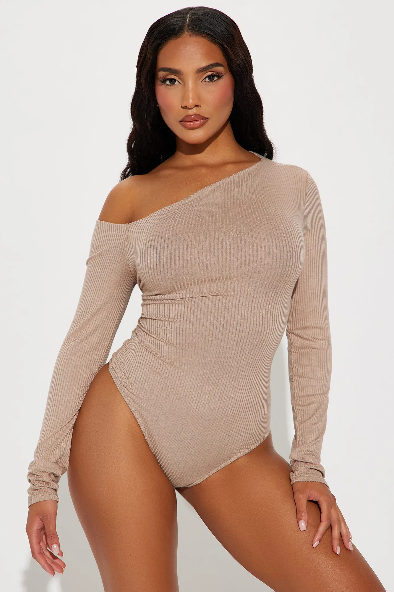 Carla One Shoulder Bodysuit - Mocha sold by Fashion Nova