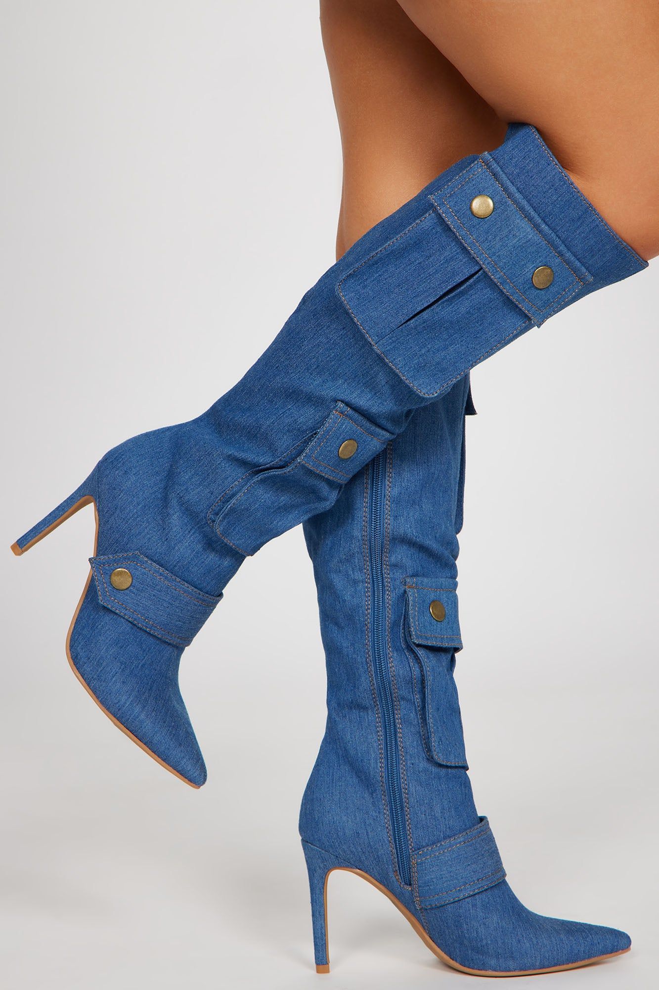 The OG Trendsetter Knee High Heeled Boots - Denim sold by Fashion Nova product image thumbnail 3