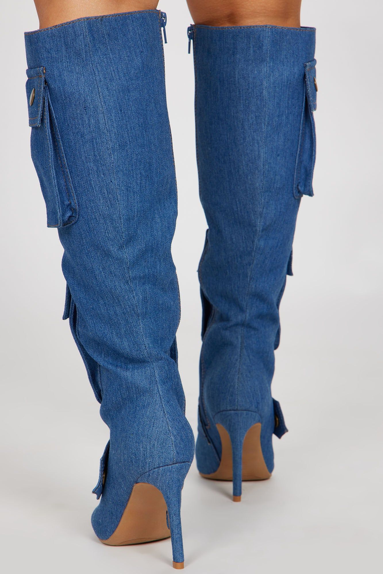 The OG Trendsetter Knee High Heeled Boots - Denim sold by Fashion Nova product image thumbnail 4