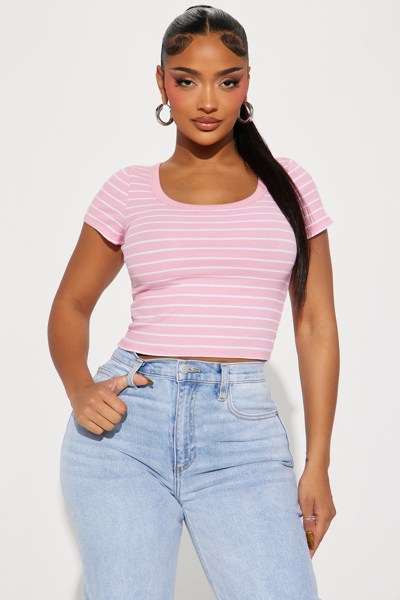 Josie Striped Top - Pink/combo sold by Fashion Nova
