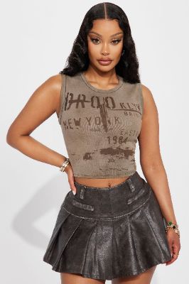 Brooklyn Bridge Washed Vintage Tank - Brown Combo sold by Fashion Nova