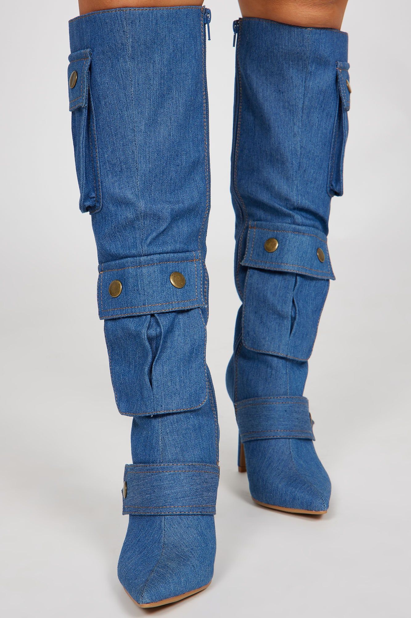 The OG Trendsetter Knee High Heeled Boots - Denim sold by Fashion Nova product image thumbnail 2