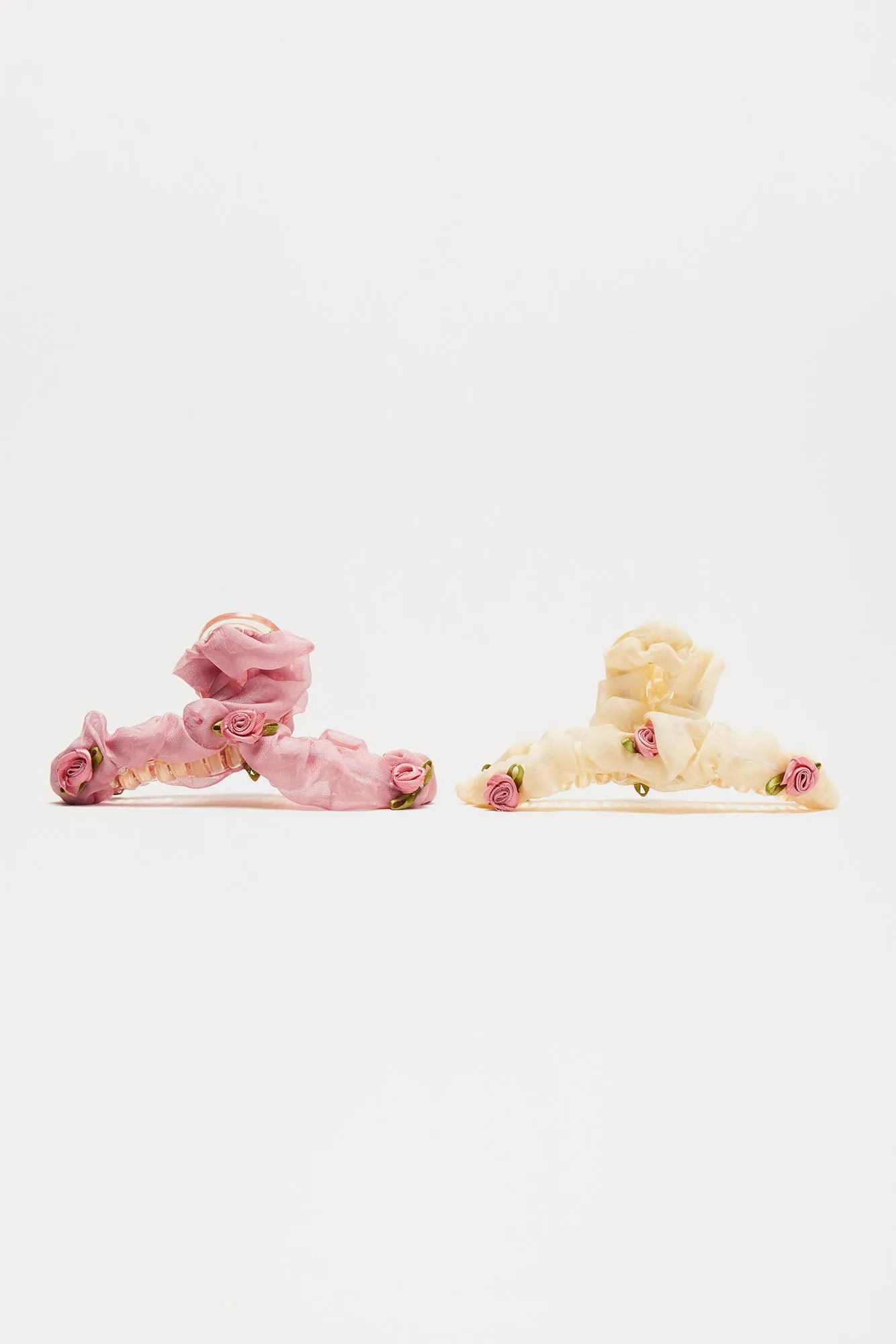 Among The Roses 2 Piece Claw Clip Set - White/combo sold by Fashion Nova